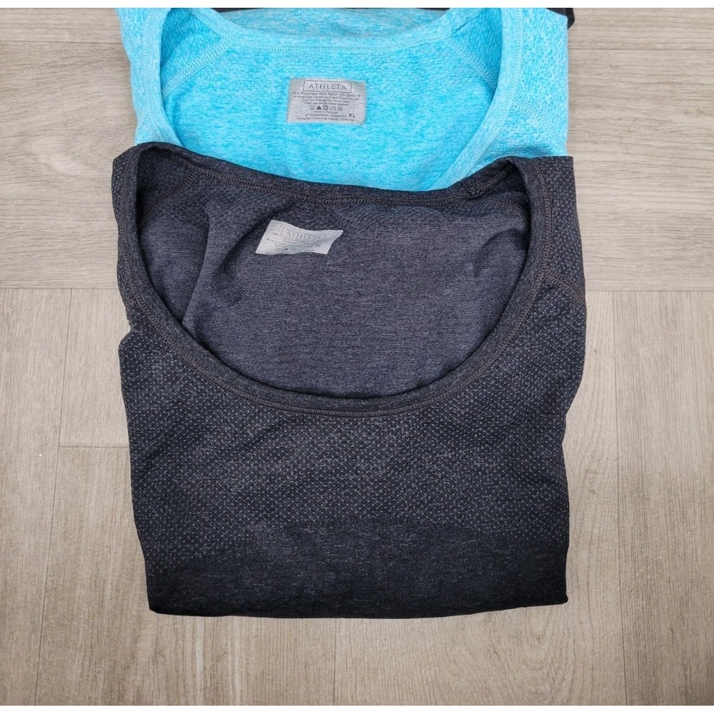 Lot 2 Athleta Fastest Track Compression T-Shirts Women's XL Flash Blue Black AC2